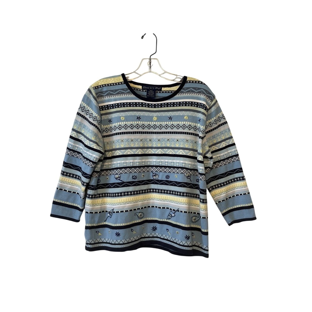 Eagle's Eye Women's LG Cotton Blend Knit Spring Pastel Floral Stripe Sweater